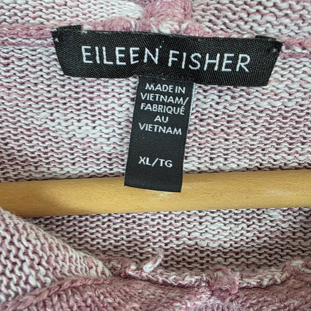 Eileen Fisher XL Organic Cotton Linen Slub Hooded Sweater Top Tunic Hoodie Knit - Picture 7 of 8